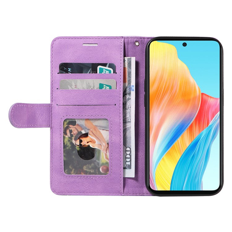 KT Leather Series-1 Phone Case for Oppo A58 4G Stand Anti-Scratch Cell Phone Protector Wallet - Light Purple