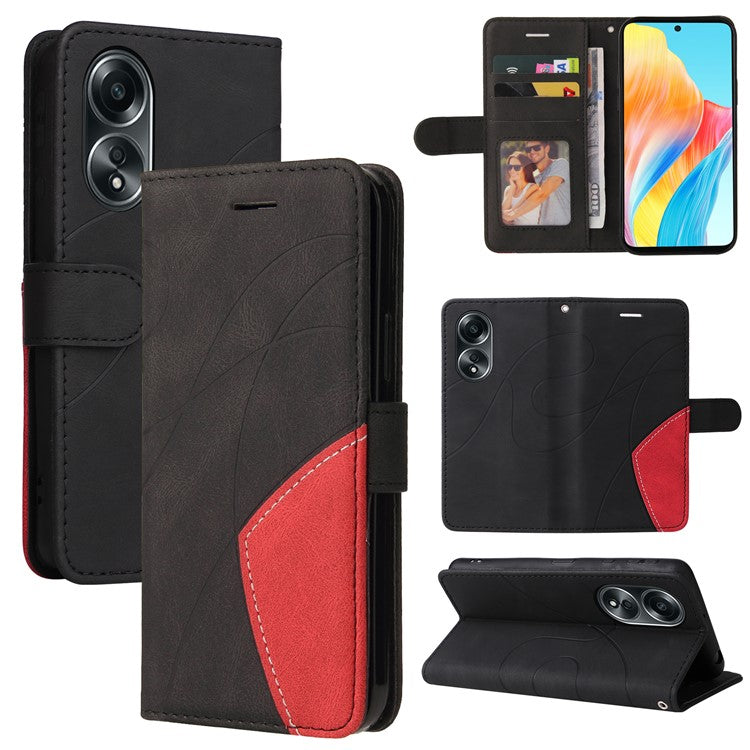 KT Leather Series-1 Phone Case for Oppo A58 4G Stand Anti-Scratch Cell Phone Protector Wallet - Black