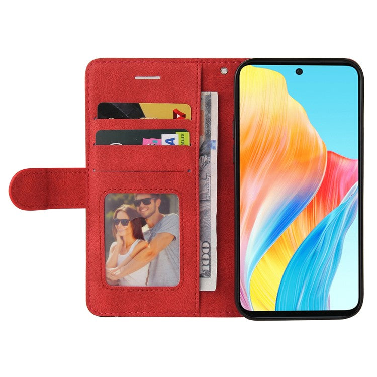 KT Leather Series-1 Phone Case for Oppo A58 4G Stand Anti-Scratch Cell Phone Protector Wallet - Red
