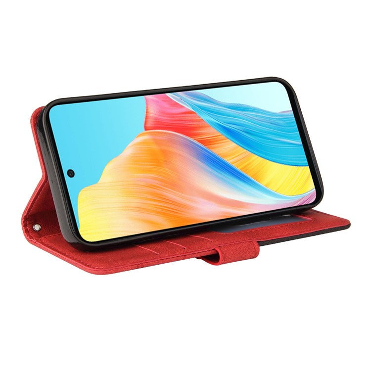 KT Leather Series-1 Phone Case for Oppo A58 4G Stand Anti-Scratch Cell Phone Protector Wallet - Red