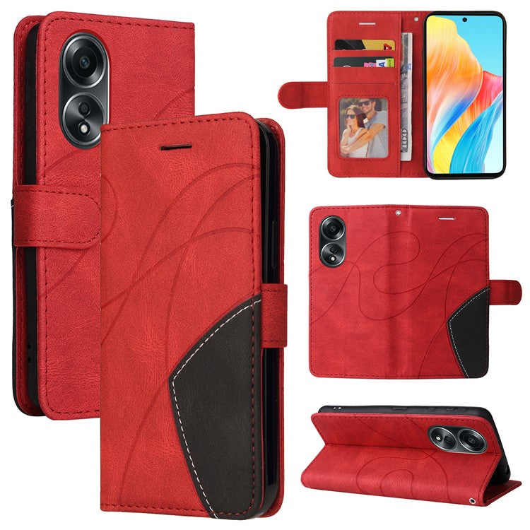 KT Leather Series-1 Phone Case for Oppo A58 4G Stand Anti-Scratch Cell Phone Protector Wallet - Red