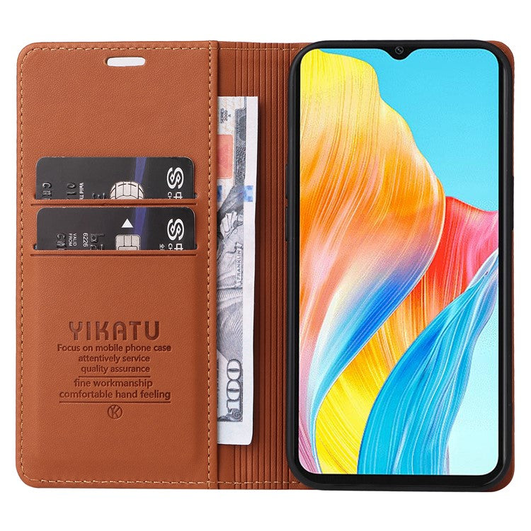 YIKATU YK-001 For Oppo A38 4G Case Full Protection PU Leather Wallet Phone Cover - Brown