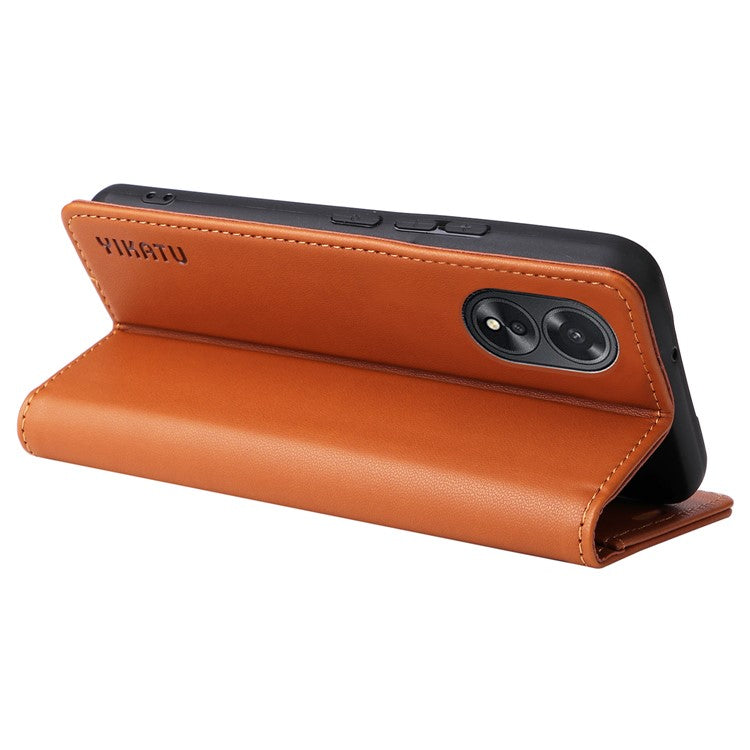 YIKATU YK-001 For Oppo A38 4G Case Full Protection PU Leather Wallet Phone Cover - Brown