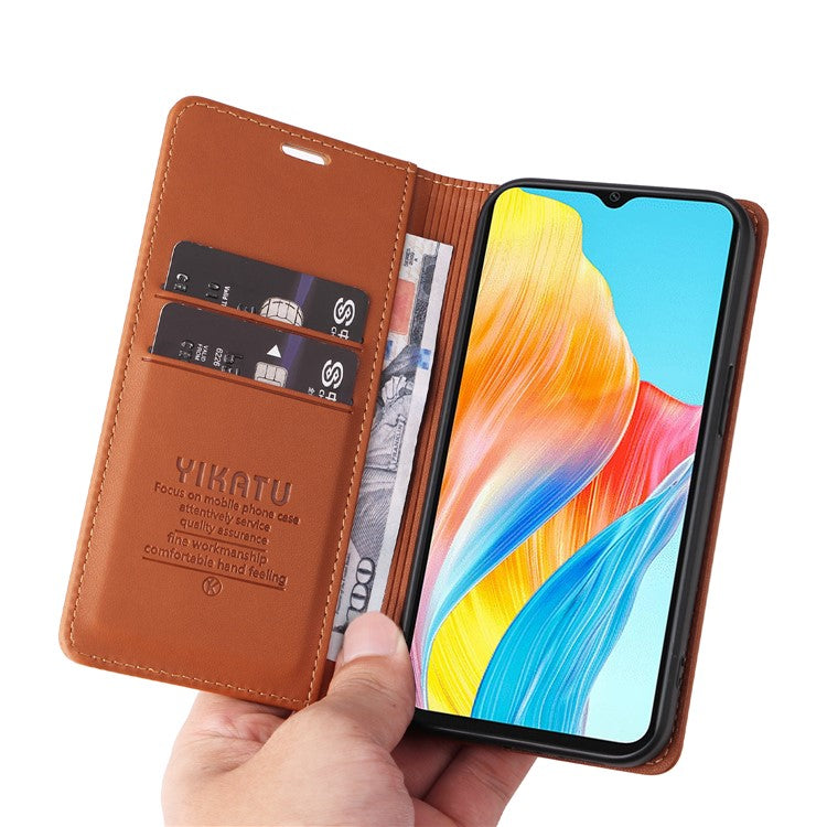 YIKATU YK-001 For Oppo A38 4G Case Full Protection PU Leather Wallet Phone Cover - Brown