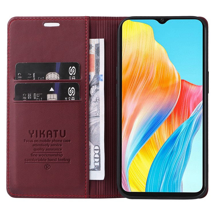 YIKATU YK-001 For Oppo A38 4G Case Full Protection PU Leather Wallet Phone Cover - Wine Red
