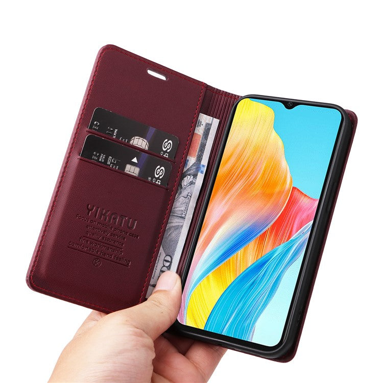 YIKATU YK-001 For Oppo A38 4G Case Full Protection PU Leather Wallet Phone Cover - Wine Red