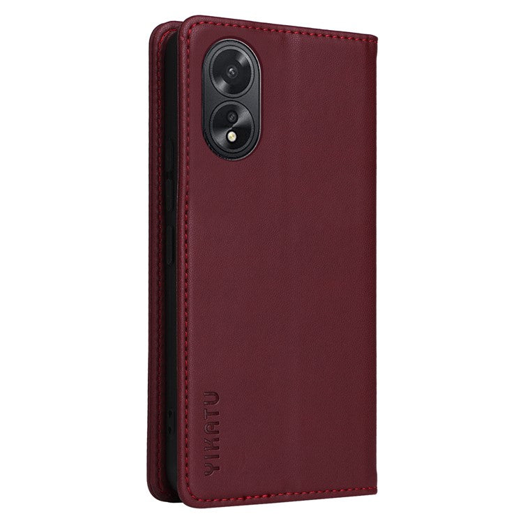 YIKATU YK-001 For Oppo A38 4G Case Full Protection PU Leather Wallet Phone Cover - Wine Red