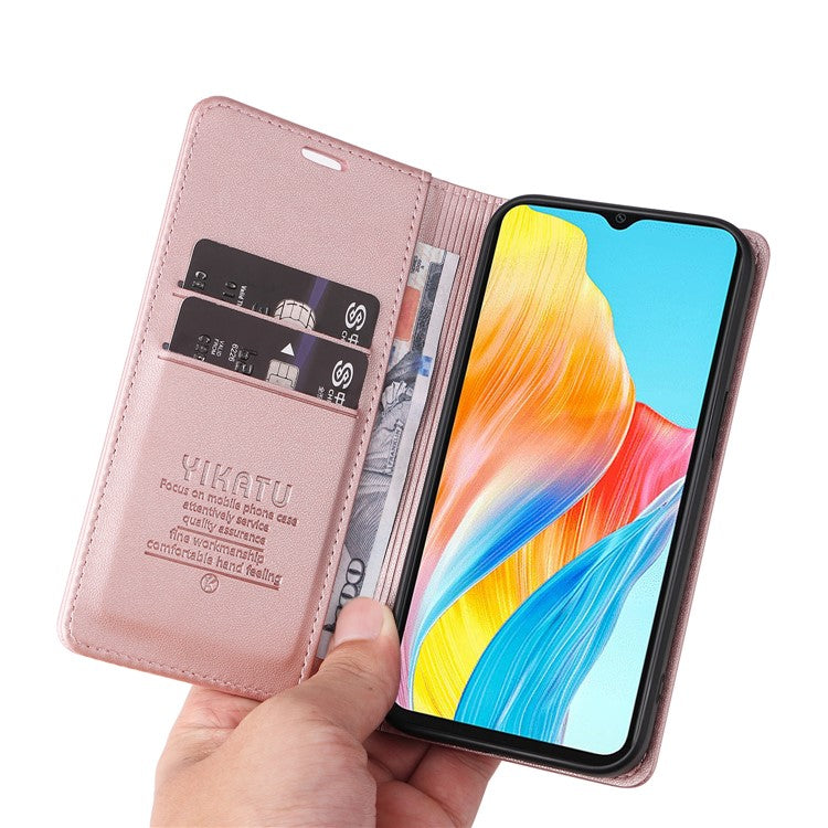 YIKATU YK-001 For Oppo A38 4G Case Full Protection PU Leather Wallet Phone Cover - Rose Gold