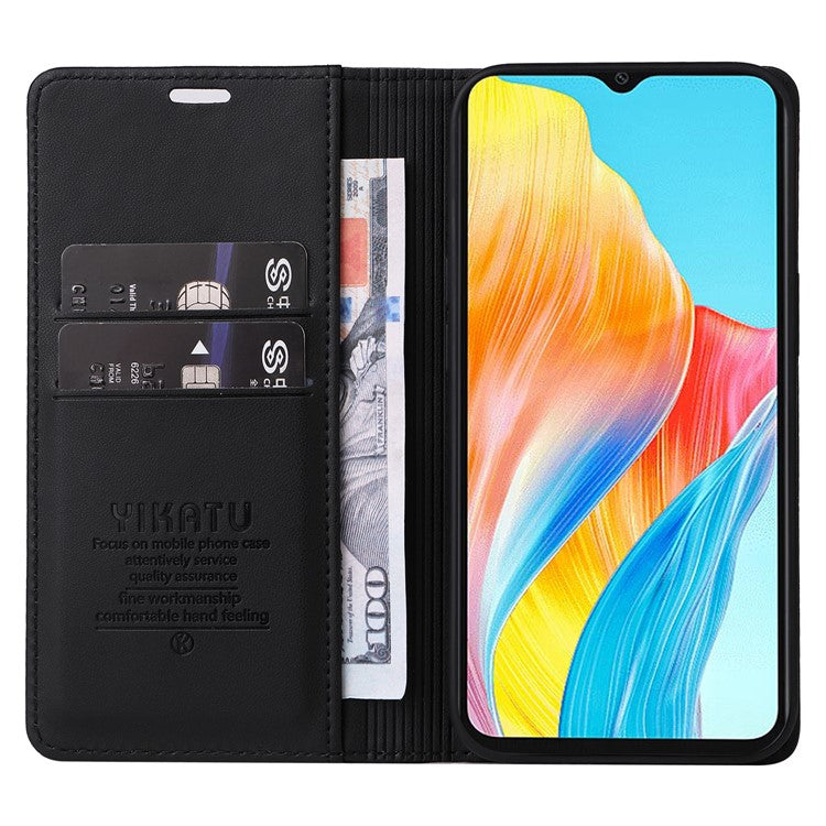 YIKATU YK-001 For Oppo A38 4G Case Full Protection PU Leather Wallet Phone Cover - Black