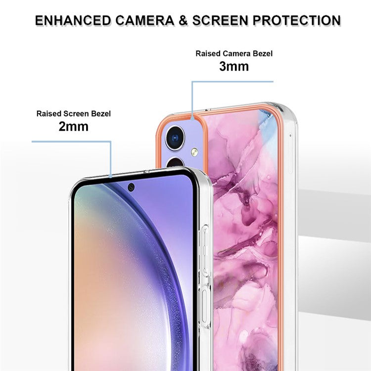 YB IMD Series-16 Style-E For Samsung Galaxy A15 5G Case Plating Marble Pattern Phone Cover - Rose