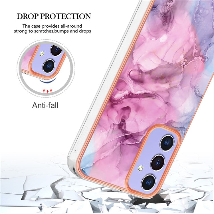 YB IMD Series-16 Style-E For Samsung Galaxy A15 5G Case Plating Marble Pattern Phone Cover - Rose
