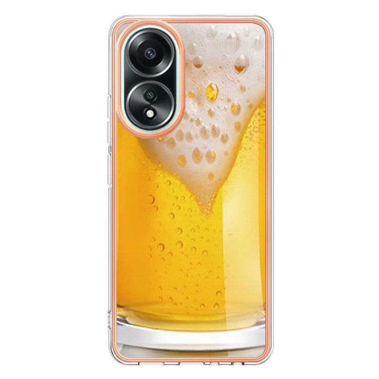YB IMD Series-19 Style-D For Oppo A58 4G Case Pattern Plating 2.0mm TPU Phone Cover - Beer