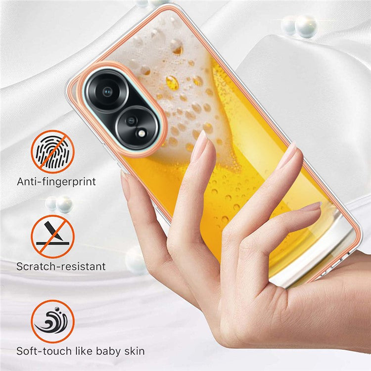 YB IMD Series-19 Style-D For Oppo A58 4G Case Pattern Plating 2.0mm TPU Phone Cover - Beer