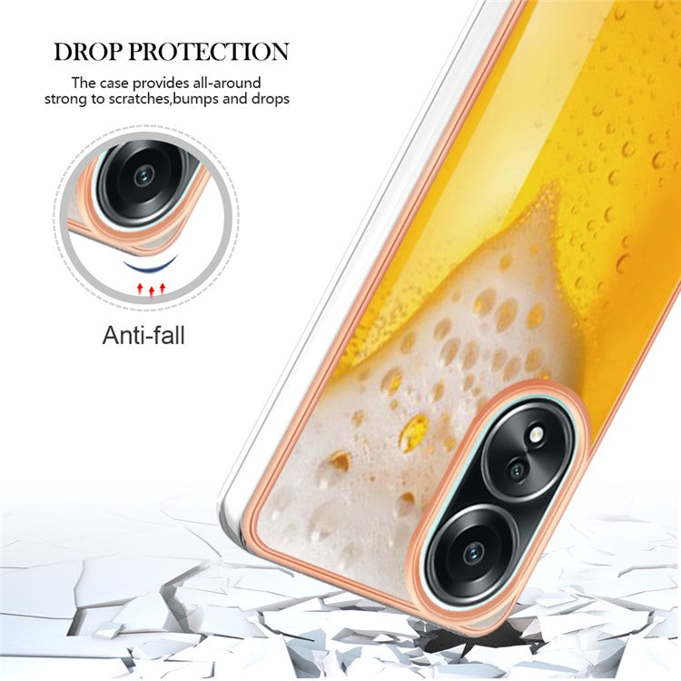 YB IMD Series-19 Style-D For Oppo A58 4G Case Pattern Plating 2.0mm TPU Phone Cover - Beer