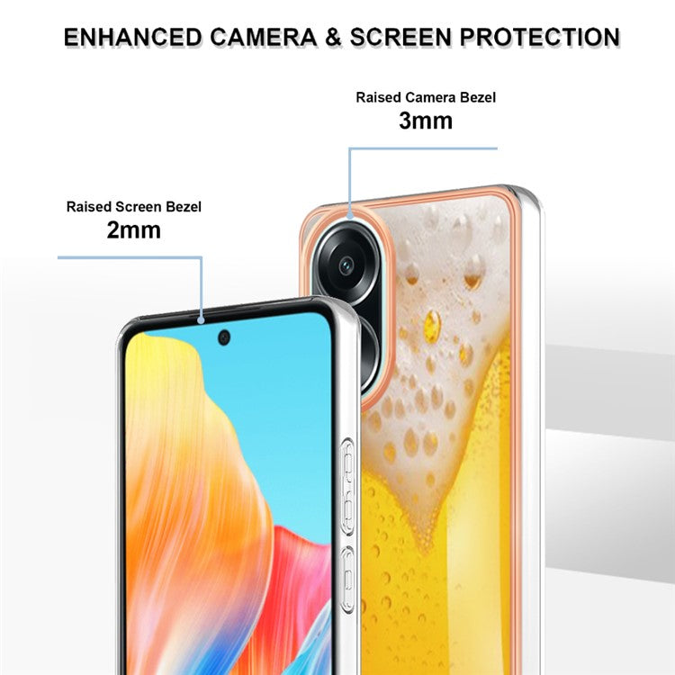 YB IMD Series-19 Style-D For Oppo A58 4G Case Pattern Plating 2.0mm TPU Phone Cover - Beer
