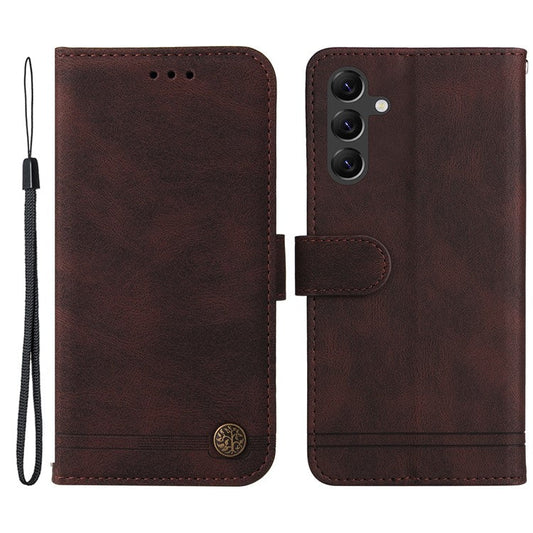 For Samsung Galaxy A15 5G Imprinted Skin-touch Phone Cover PU Leather Stand Wallet Shockproof Case - Brown