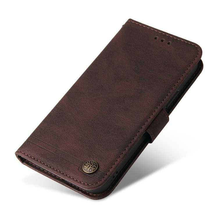 For Samsung Galaxy A15 5G Imprinted Skin-touch Phone Cover PU Leather Stand Wallet Shockproof Case - Brown
