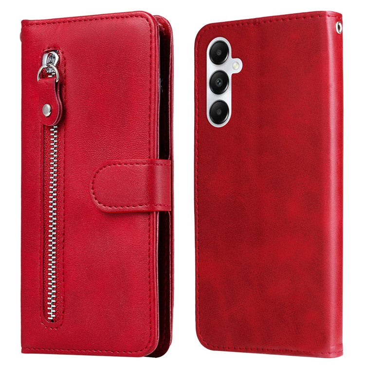 For Samsung Galaxy A05s 4G Case Leather Cellphone Cover with Zipper Pocket Wallet - Red