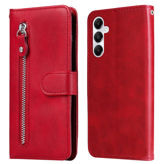 For Samsung Galaxy A05s 4G Case Leather Cellphone Cover with Zipper Pocket Wallet - Red