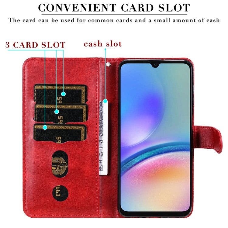 For Samsung Galaxy A05s 4G Case Leather Cellphone Cover with Zipper Pocket Wallet - Red