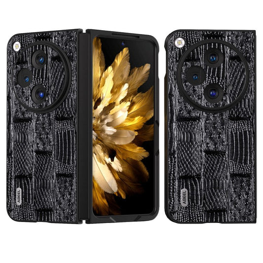 ABEEL For Oppo Find N3 5G Case Genuine Cow Leather Mahjong Texture Back Cover - Black