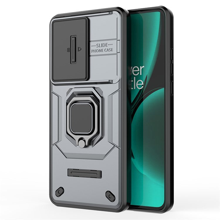 For OnePlus Nord CE3 5G Case Kickstand Phone Cover with Slide Lens Protector - Grey