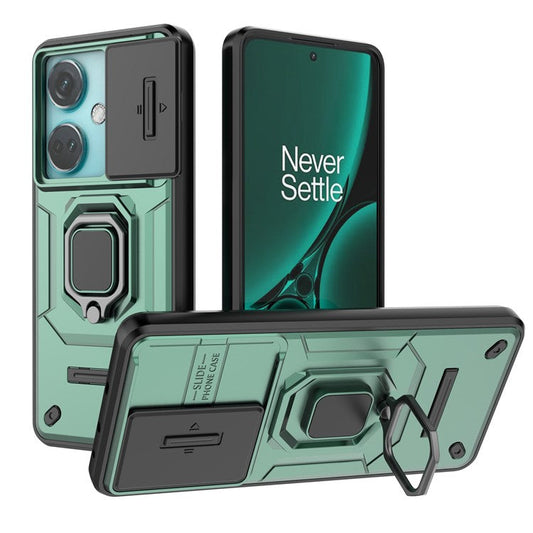 For OnePlus Nord CE3 5G Case Kickstand Phone Cover with Slide Lens Protector - Green
