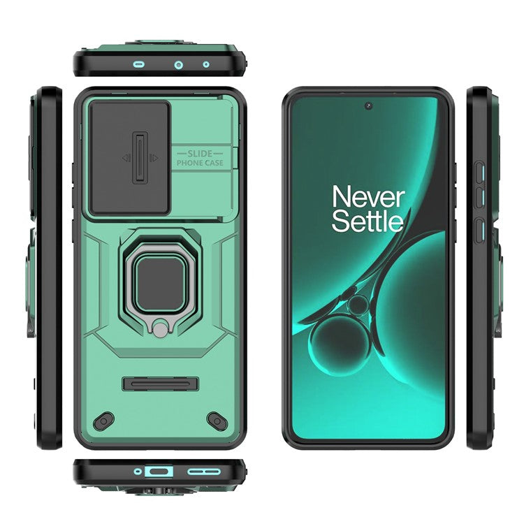 For OnePlus Nord CE3 5G Case Kickstand Phone Cover with Slide Lens Protector - Green