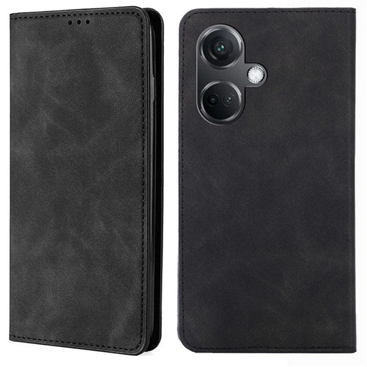 For OnePlus Nord CE3 5G Case Shockproof Skin-touch Flip Stand Card Slots PU Leather Phone Cover - Black