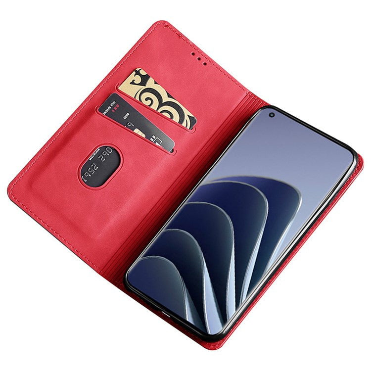 For OnePlus Nord CE3 5G Case Shockproof Skin-touch Flip Stand Card Slots PU Leather Phone Cover - Red