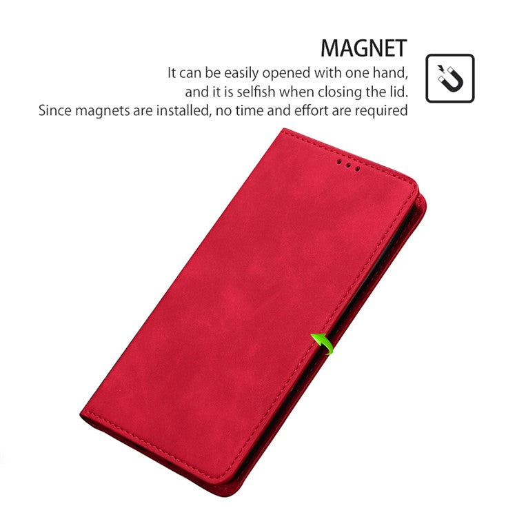 For OnePlus Nord CE3 5G Case Shockproof Skin-touch Flip Stand Card Slots PU Leather Phone Cover - Red