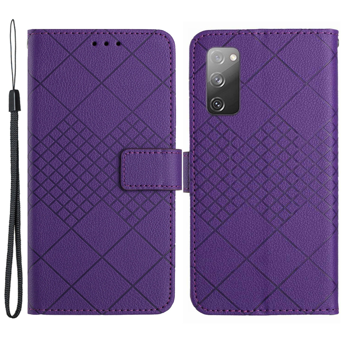 HT06 For Samsung Galaxy S20 FE 4G / FE 5G / S20 Lite / S20 FE 2022 Case Soft PU Leather Phone Cover - Dark Purple