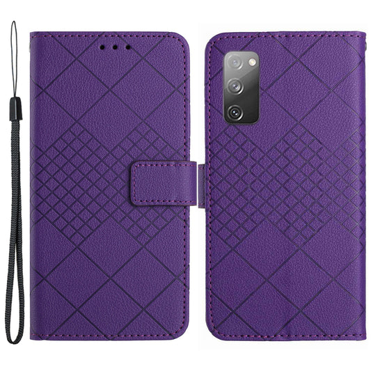 HT06 For Samsung Galaxy S20 FE 4G / FE 5G / S20 Lite / S20 FE 2022 Case Soft PU Leather Phone Cover - Dark Purple
