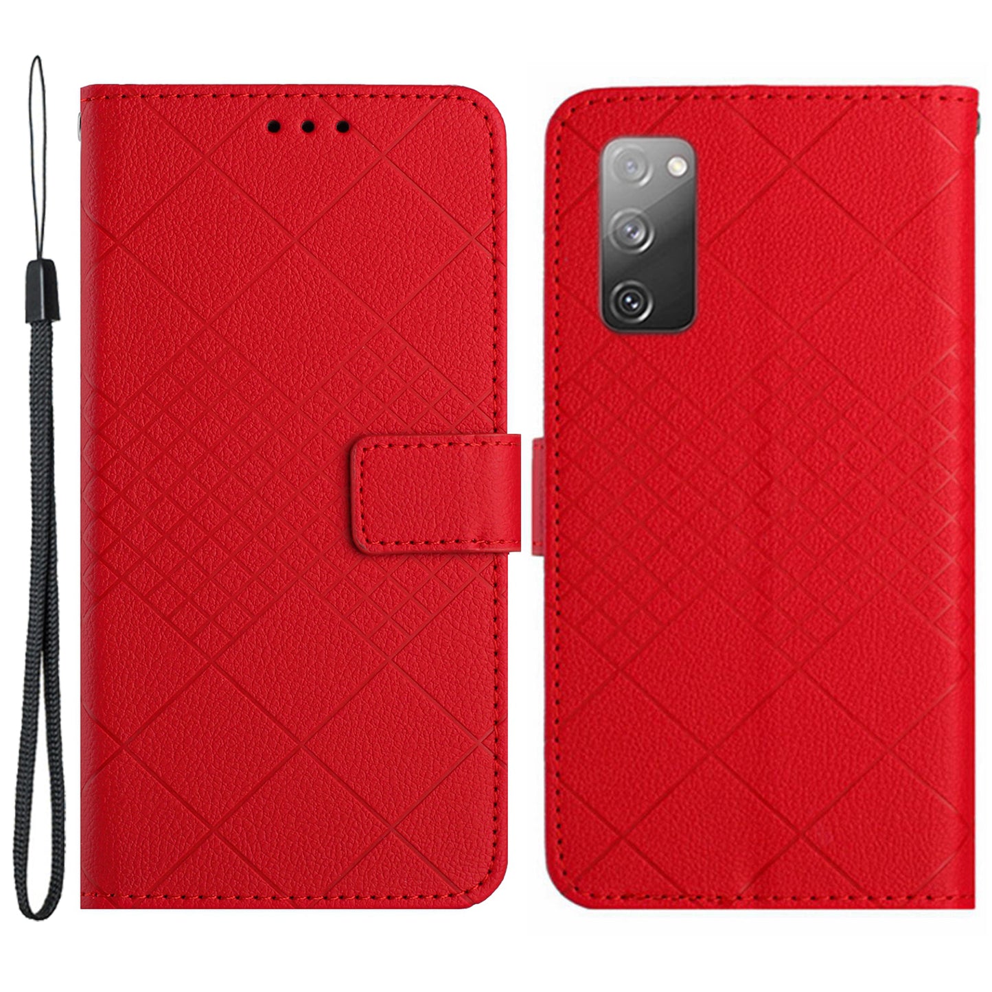 HT06 For Samsung Galaxy S20 FE 4G / FE 5G / S20 Lite / S20 FE 2022 Case Soft PU Leather Phone Cover - Red