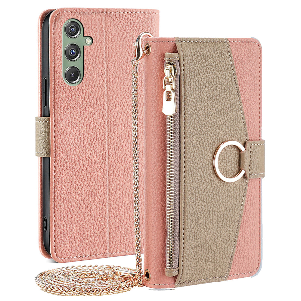 For Samsung Galaxy M34 5G / F34 5G Case PU Leather Crossbody Phone Cover with Makeup Mirror - Pink