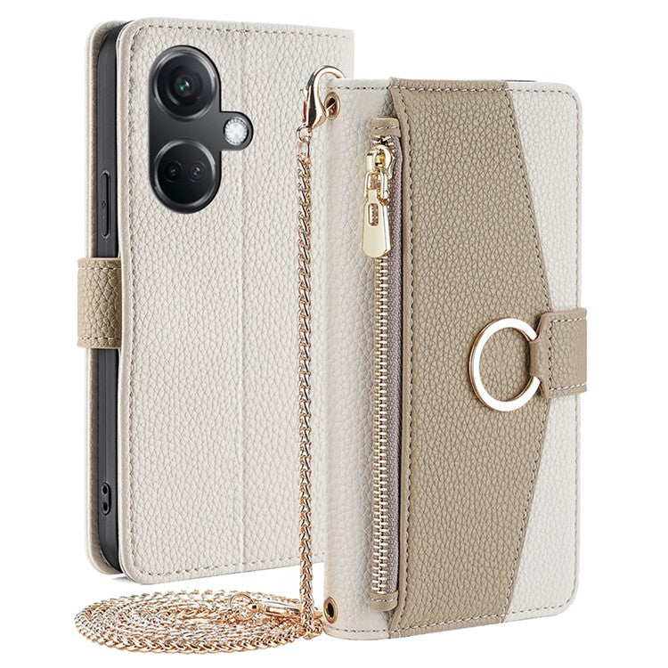 For OnePlus Nord CE3 5G Case Zipper Pocket Makeup Mirror PU Leather Phone Cover - White