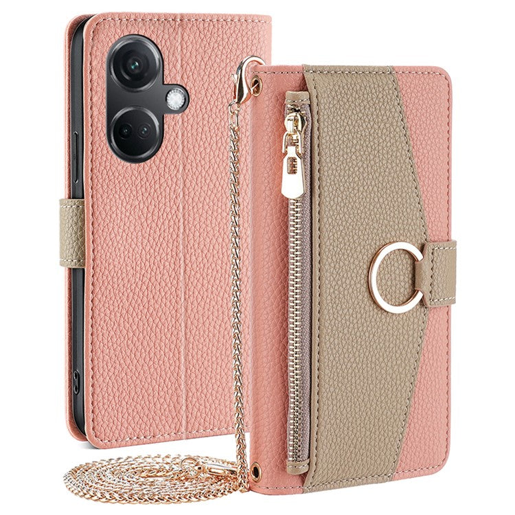 For OnePlus Nord CE3 5G Case Zipper Pocket Makeup Mirror PU Leather Phone Cover - Pink