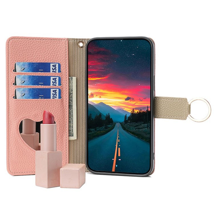 For OnePlus Nord CE3 5G Case Zipper Pocket Makeup Mirror PU Leather Phone Cover - Pink