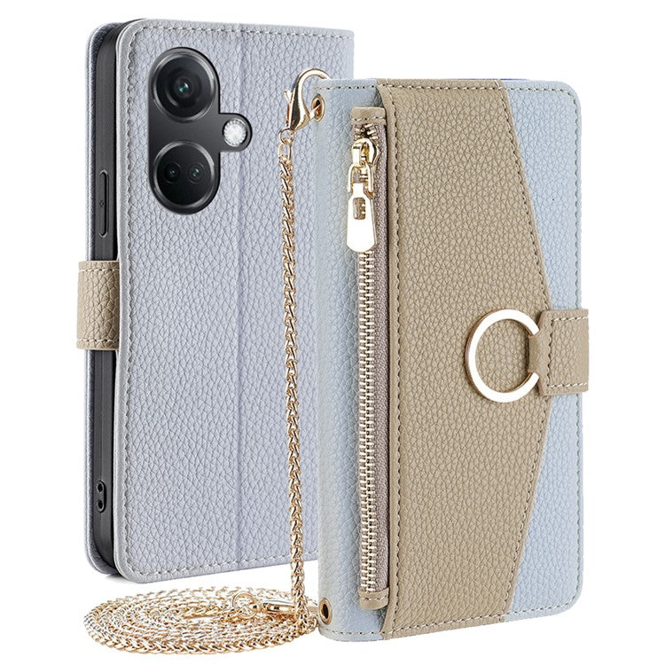 For OnePlus Nord CE3 5G Case Zipper Pocket Makeup Mirror PU Leather Phone Cover - Blue