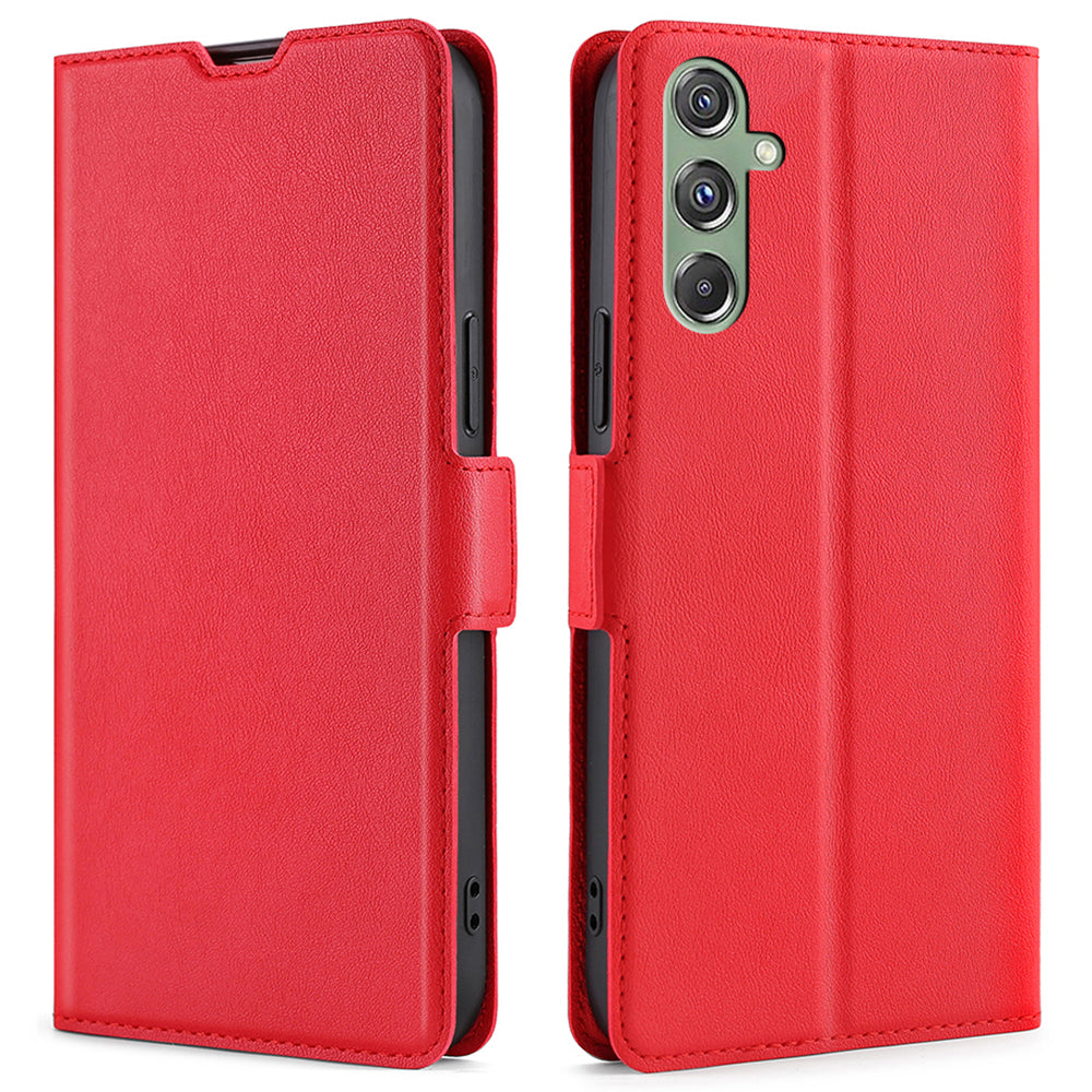 For Samsung Galaxy M34 5G / F34 5G Case Scratch-resistant PU Leather Phone Cover with Card Slot - Red