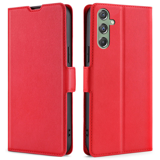 For Samsung Galaxy M34 5G / F34 5G Case Scratch-resistant PU Leather Phone Cover with Card Slot - Red