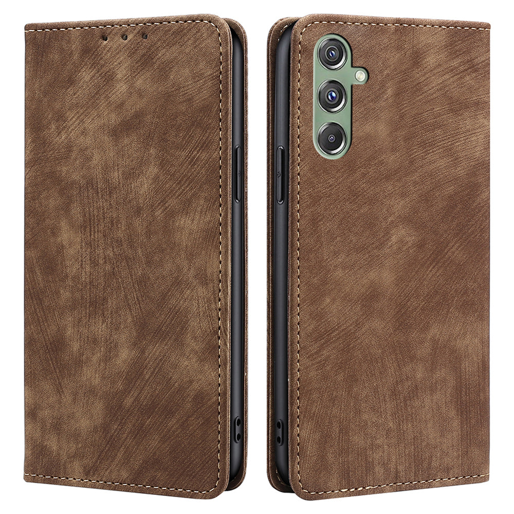 For Samsung Galaxy M34 5G / F34 5G Case Wallet PU Leather Phone Cover with RFID Blocking Function - Brown