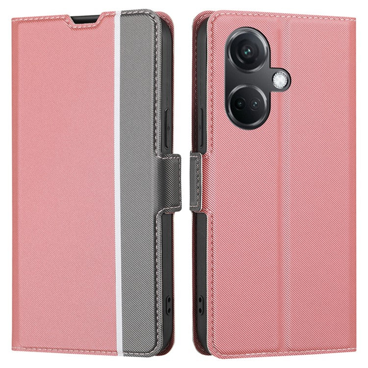 For OnePlus Nord CE3 5G Case PU Leather Twill Texture Magnetic Closure Phone Cover - Pink