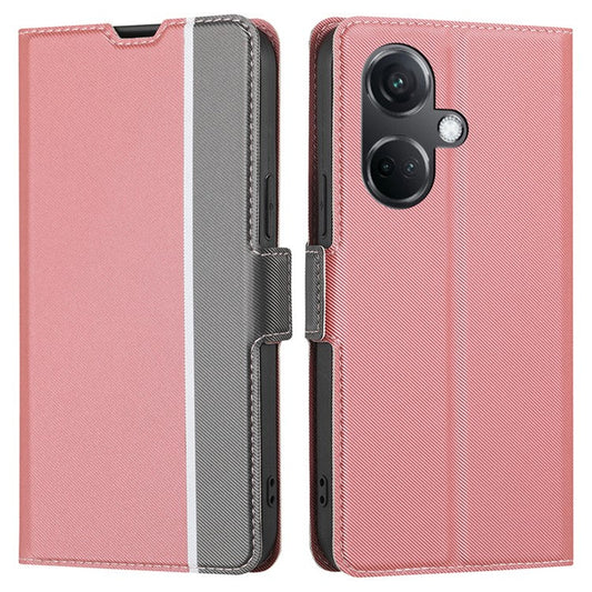 For OnePlus Nord CE3 5G Case PU Leather Twill Texture Magnetic Closure Phone Cover - Pink