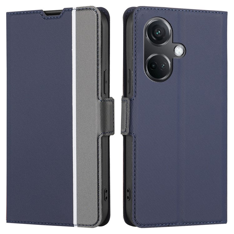 For OnePlus Nord CE3 5G Case PU Leather Twill Texture Magnetic Closure Phone Cover - Blue