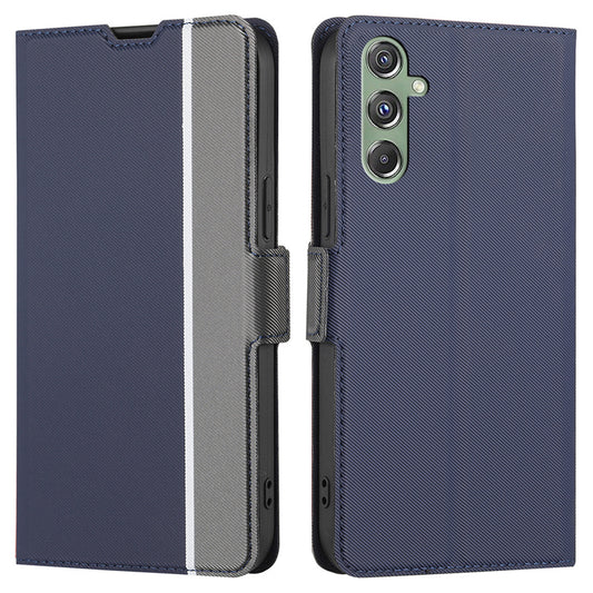 For Samsung Galaxy M34 5G / F34 5G Case Stand Anti-Scratch PU Leather Twill Texture Phone Cover Card Holder Shell - Blue