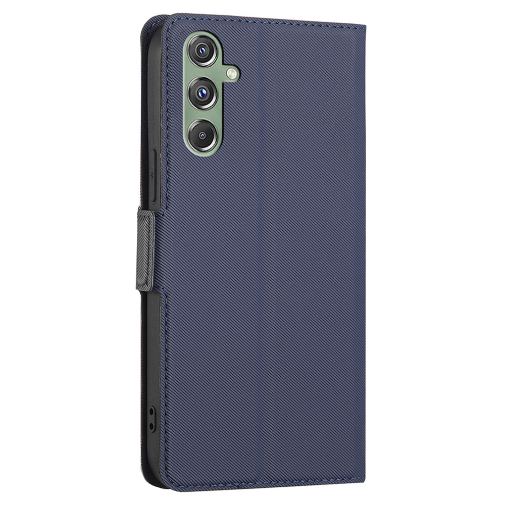 For Samsung Galaxy M34 5G / F34 5G Case Stand Anti-Scratch PU Leather Twill Texture Phone Cover Card Holder Shell - Blue