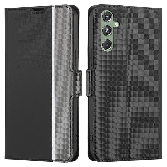 For Samsung Galaxy M34 5G / F34 5G Case Stand Anti-Scratch PU Leather Twill Texture Phone Cover Card Holder Shell - Black