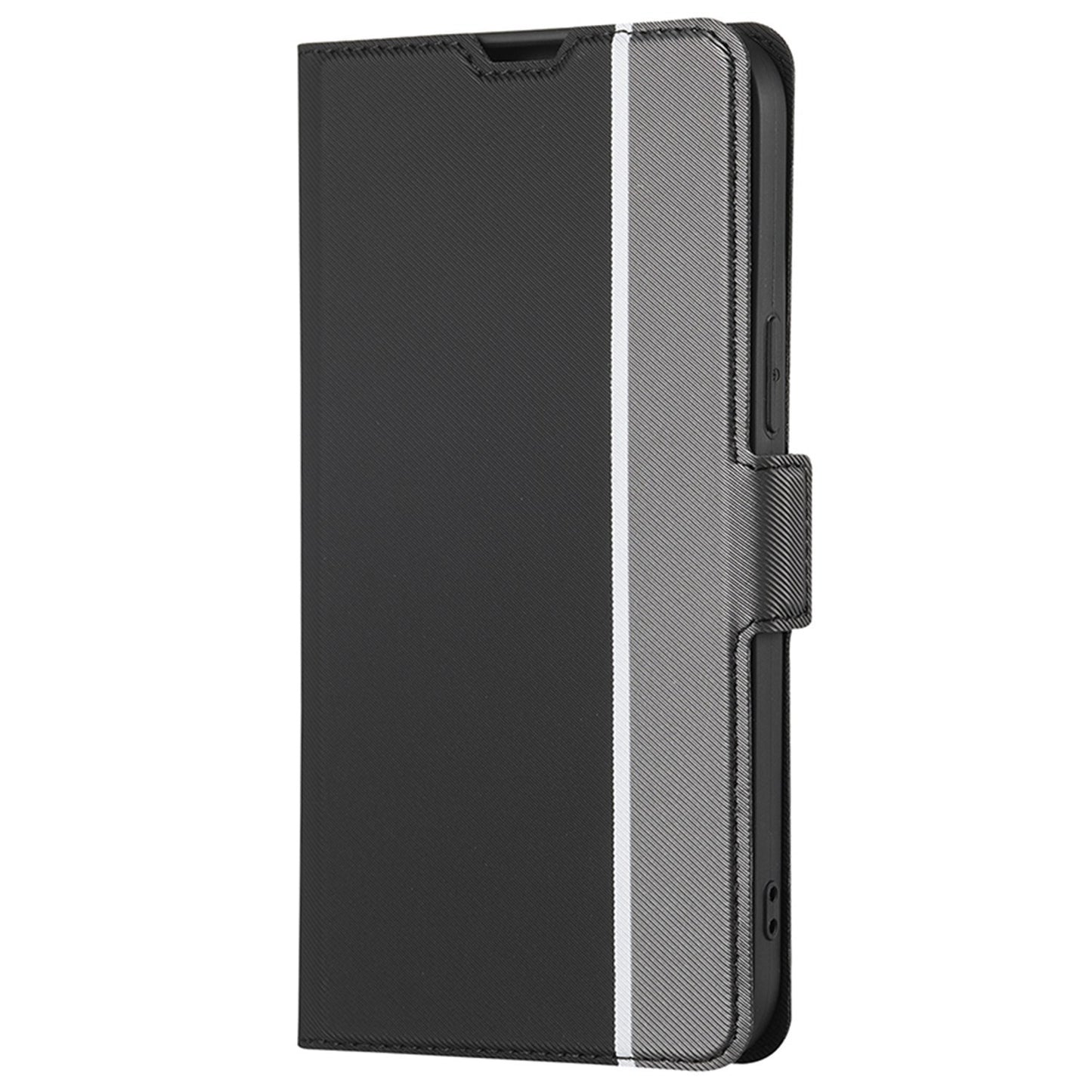 For Samsung Galaxy M34 5G / F34 5G Case Stand Anti-Scratch PU Leather Twill Texture Phone Cover Card Holder Shell - Black