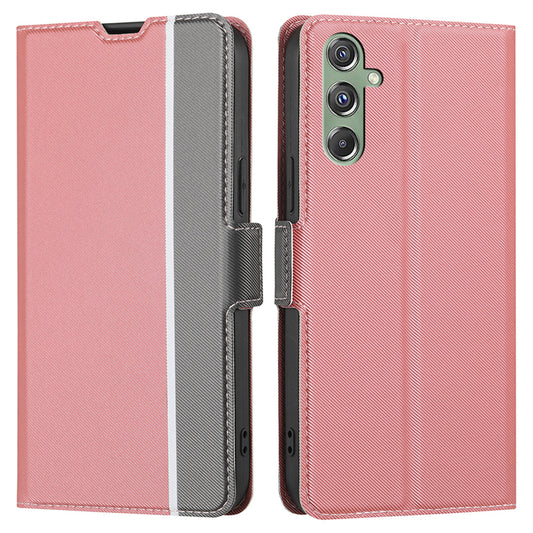 For Samsung Galaxy M34 5G / F34 5G Case Stand Anti-Scratch PU Leather Twill Texture Phone Cover Card Holder Shell - Pink